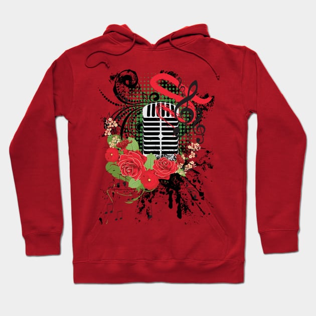 Vintage Microphone Grunge and red roses Hoodie by AnnArtshock